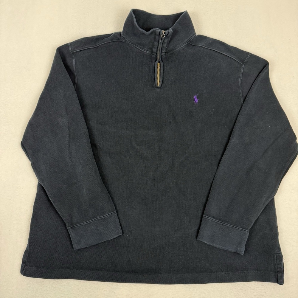 Polo Ralph Lauren Mens XL Black Quarter Zip Pullover Sweater‎ Purple Pony